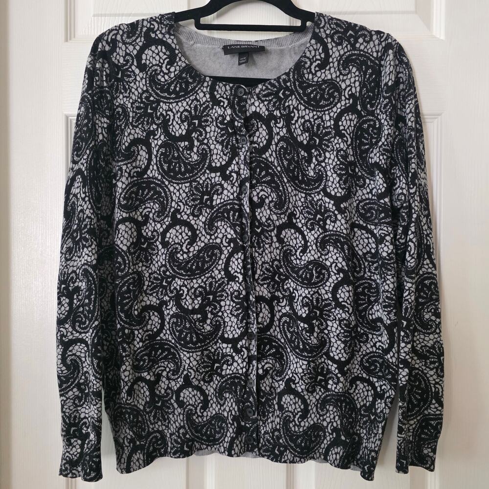 Lane Bryant Black & Gray Paisley Print Button Front Cardigan Size 14/16